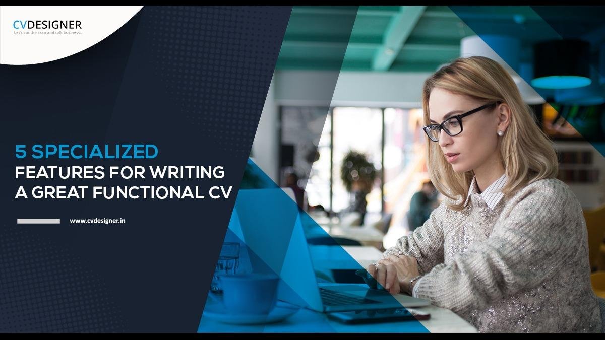 A person working on a laptop with text about writing a CV on the left.
