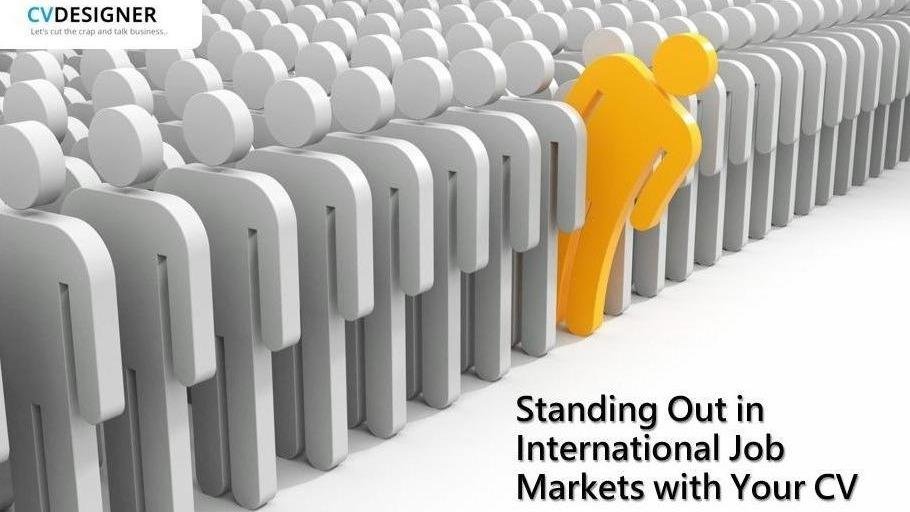 3D figures in rows, one highlighted in gold, with text about standing out with a CV.