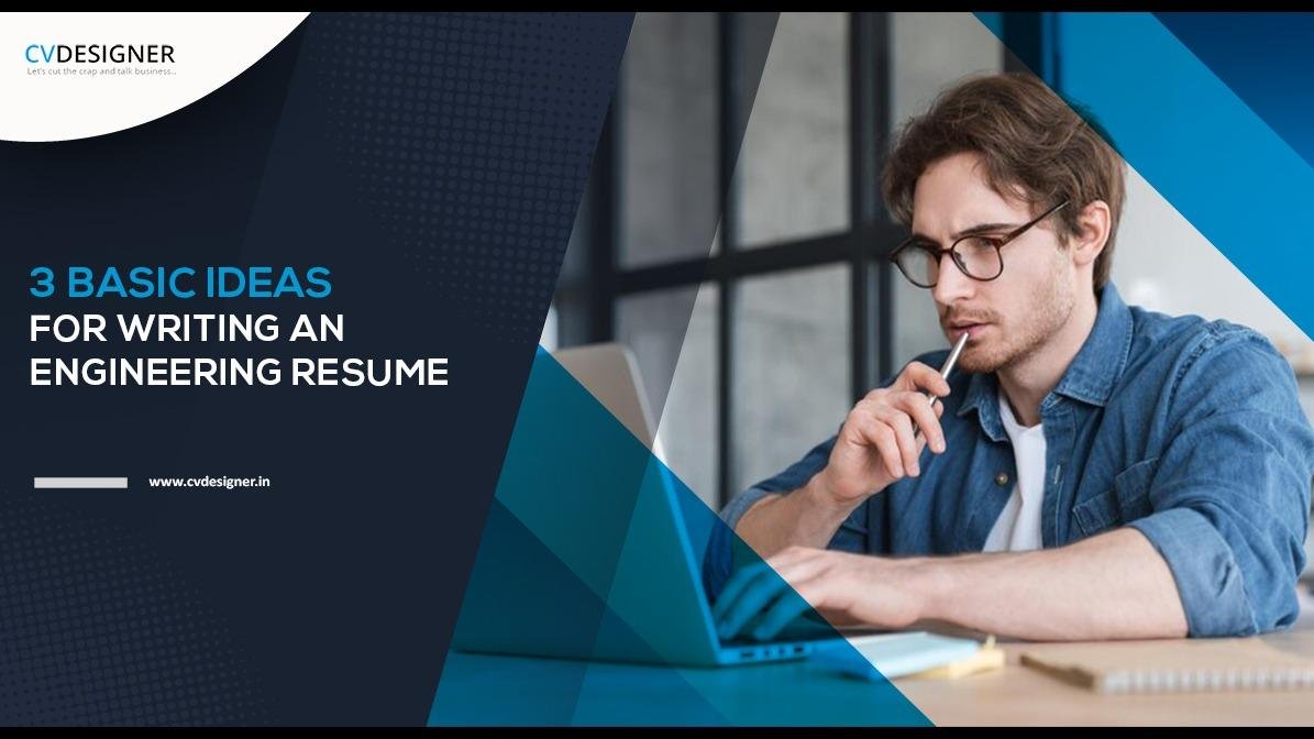 Promotional graphic with text "3 BASIC IDEAS FOR WRITING AN ENGINEERING RESUME"